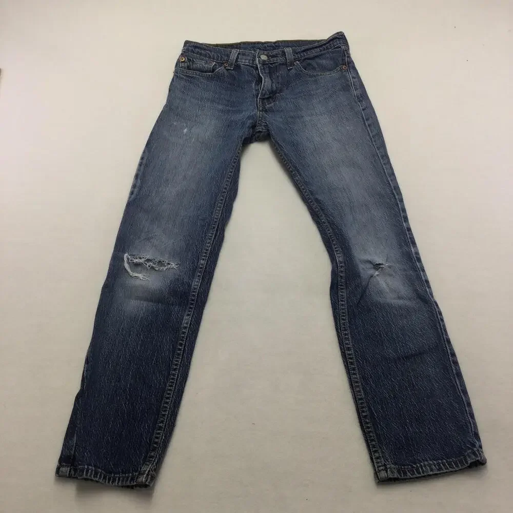 Levis 511 Jeans Mens 29x30 Blue Denim Slim Straight Leg Medium Wash Distressed
